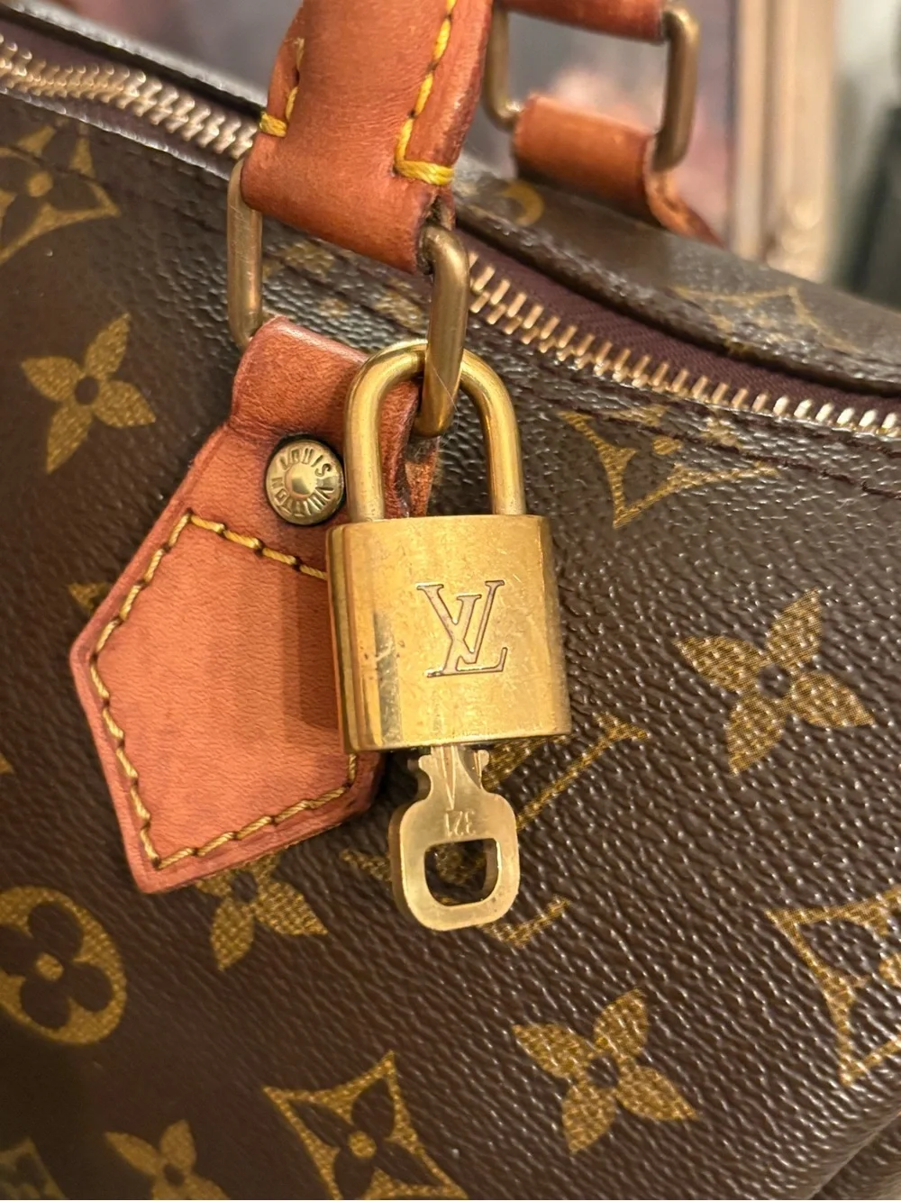 Louis Vuitton Brown Monogram Canvas Top-Handle Bag with Tan Trim